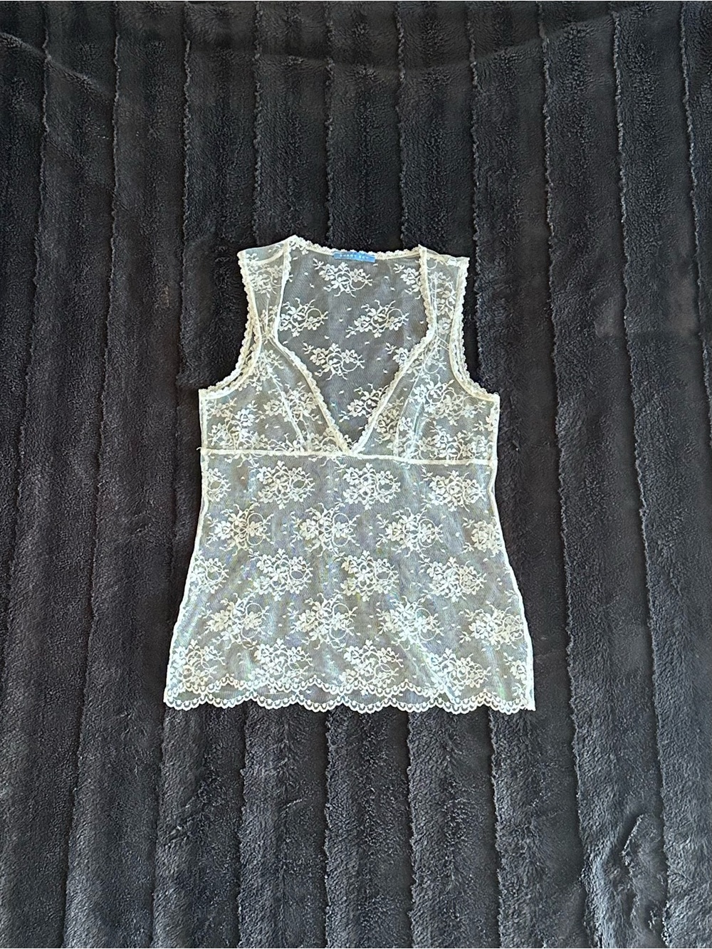 Vintage Smart Set Ivory Floral Lace V-Neck Tank